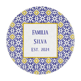 Personalisiertes Portugiesisches Tiles blaues Mitt Schneidebrett