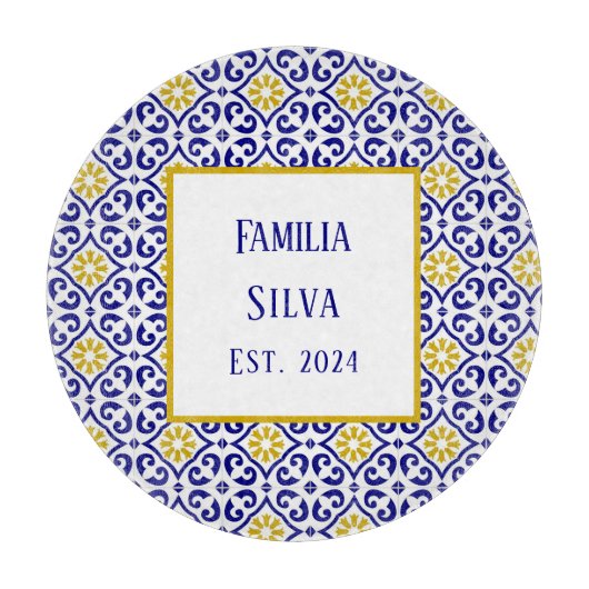 Personalisiertes Portugiesisches Tiles blaues Mitt Schneidebrett (Vorderseite)