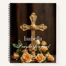 Personalisiertes Prayer Journal Gold Cross & Rose Notizblock