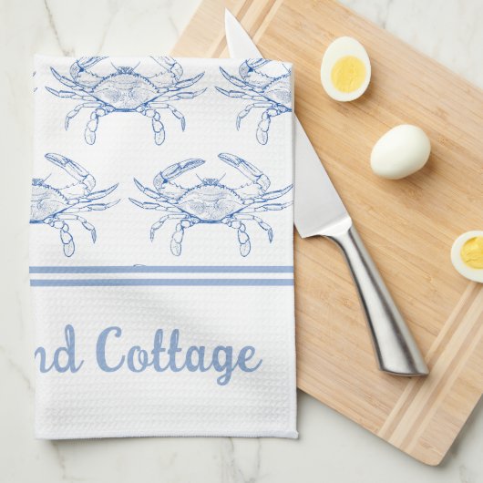 Personalisiertes Preppy Blue und White Crab an der Geschirrtuch (Viertel Falte)