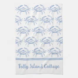 Personalisiertes Preppy Blue und White Crab an der Geschirrtuch