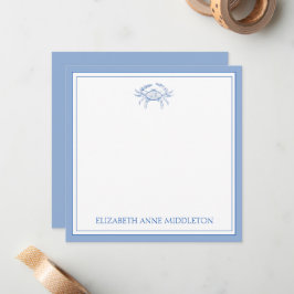 Personalisiertes Preppy Blue und White Crab an der Mitteilungskarte