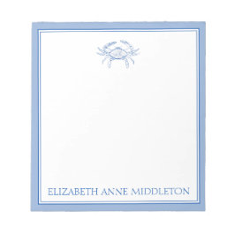Personalisiertes Preppy Blue und White Crab an der Notizblock