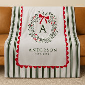 Personalisiertes Preppy Holiday Wreath Monogramm u Fleecedecke