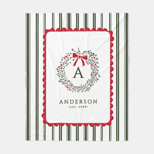 Personalisiertes Preppy Holiday Wreath Monogramm u Fleecedecke (Vorderseite)