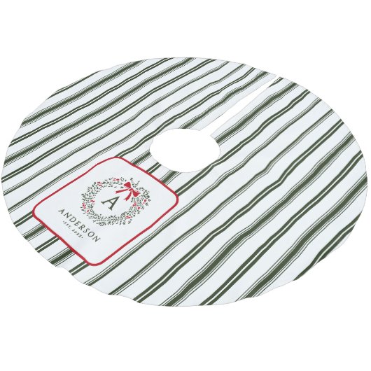 Personalisiertes Preppy Holiday Wreath Monogramm u Polyester Weihnachtsbaumdecke (Schrägansicht)