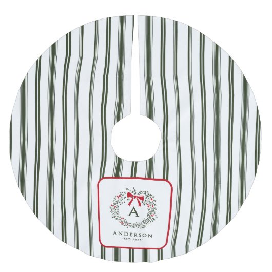 Personalisiertes Preppy Holiday Wreath Monogramm u Polyester Weihnachtsbaumdecke (Vorderseite)