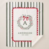 Personalisiertes Preppy Holiday Wreath Monogramm u Sherpadecke (Vorderseite)