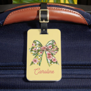 Personalisiertes Preppy-Rosa- und Grün-Blumen-Schl Gepäckanhänger