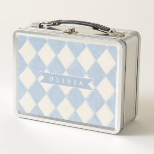 Personalisiertes Preppy Sanftes Blau Flauschiges A Metall Brotdose