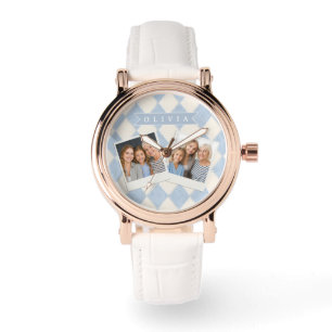 Personalisiertes Preppy Sanftes Blaues Flauschiges Armbanduhr