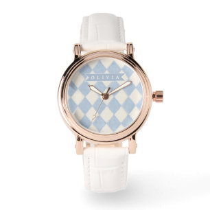 Personalisiertes Preppy Soft Blau Flauschig Argyle Armbanduhr