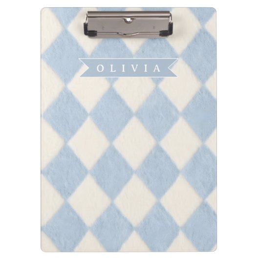 Personalisiertes Preppy Soft Blau Flauschig Argyle Klemmbrett (Vorderseite)