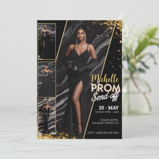 Personalisiertes PROM SEND-OFF Foto Glamour Fashio Einladung (Stehend Vorderseite)