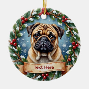 Personalisiertes Pug-Weihnachten  Keramik Ornament
