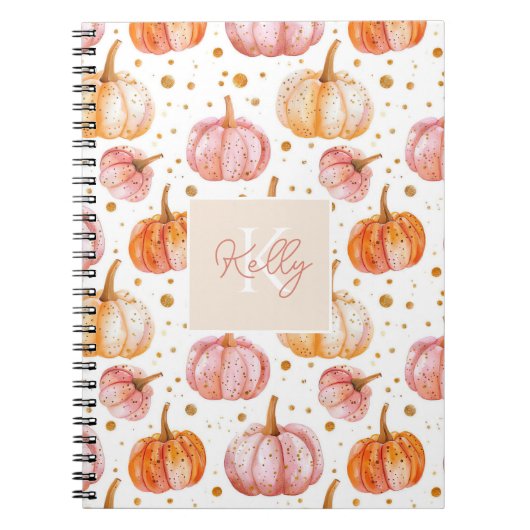 Personalisiertes Pumpkin Watercolor Fall Pattern Notizblock (Vorderseite)