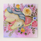 Personalisiertes Puzzle Unicorn Rose Pink Girl (Horizontal)