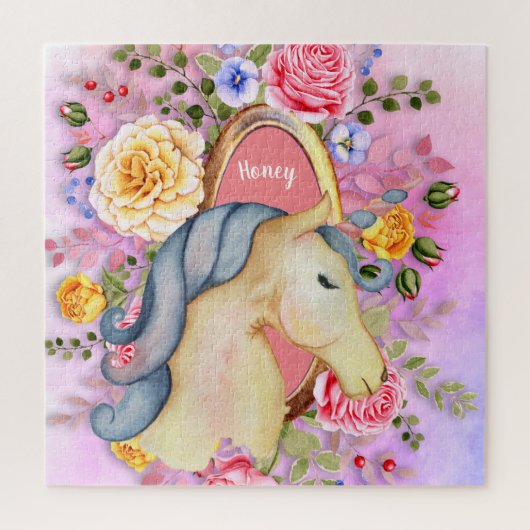Personalisiertes Puzzle Unicorn Rose Pink Girl (Vertikal)