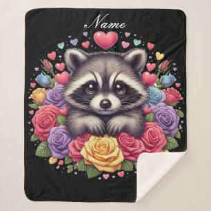 Personalisiertes Raccoon mit Blume und Herz Sherpadecke