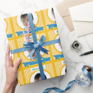 Personalisiertes Race Car Baby Foto Wrapping Paper Geschenkpapier