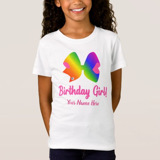 Personalisiertes Rainbow Bow Birthday Girl Shirt (Vorderseite)