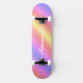 Personalisiertes Rainbow Glitzer Skateboard mit Na (Vorderseite)