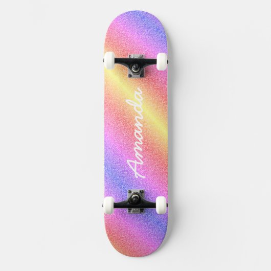 Personalisiertes Rainbow Glitzer Skateboard mit Na (Vorderseite)