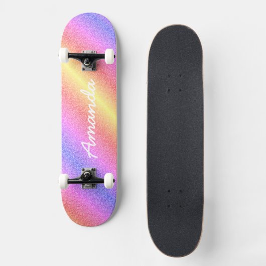 Personalisiertes Rainbow Glitzer Skateboard mit Na (Vorderseite)