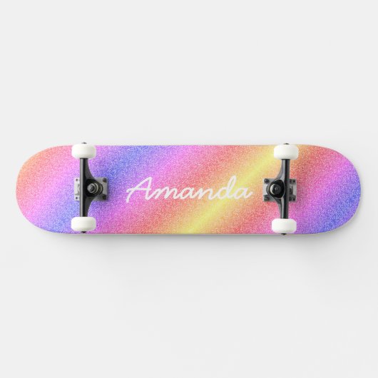 Personalisiertes Rainbow Glitzer Skateboard mit Na (Horizontal)