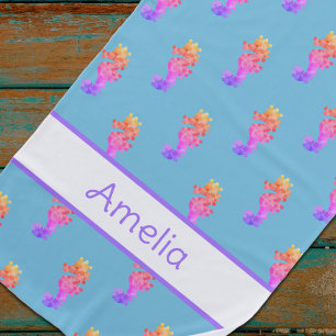 Personalisiertes Rainbow Seepferd Beach Handtuch