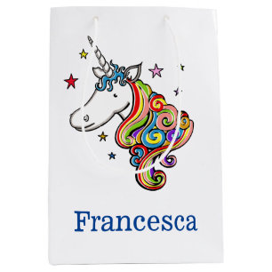 Personalisiertes Rainbow Unicorn Heart Medium Gesc Mittlere Geschenktüte