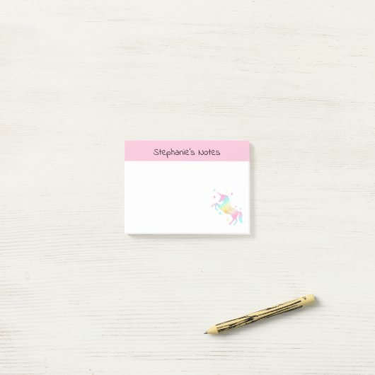 Personalisiertes Rainbow Unicorn Post-it Klebezettel (Auf Schreibtisch)