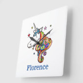 Personalisiertes Rainbow Unicorn Quadratische Wanduhr (Winkel)