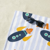 Personalisiertes Raketenschiff Muster Blau Orange Strandtuch (Beispiel)