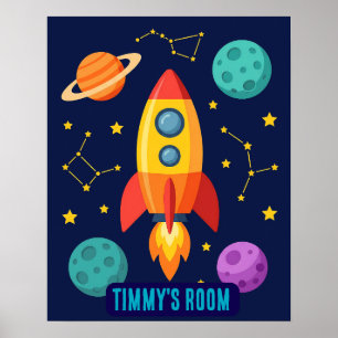 Personalisiertes Raketenschiff Weltraumkinderzimme Poster