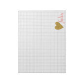 Personalisiertes Raster Graph Paper Gold Heart Notizblock (Rotiert)