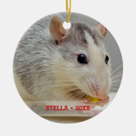 Personalisiertes Rattentier Foto & Name Weihnachts Keramikornament