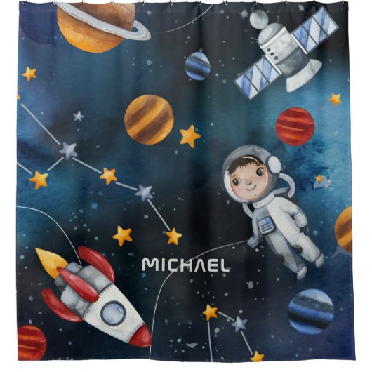 Personalisiertes Raumfahrtschiff Duschvorhang (Vorderseite)