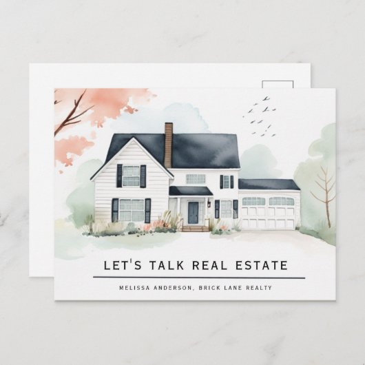 Personalisiertes Real Anwesen Watercolor House Postkarte (Vorne/Hinten)