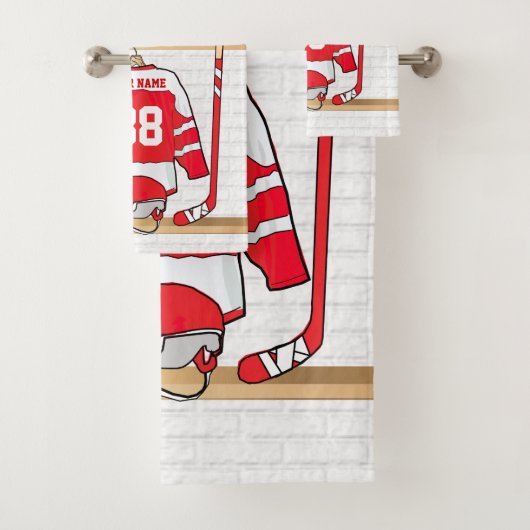 Personalisiertes Red and White Ice Hockey Jersey Badhandtuch Set (Insitu)