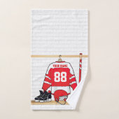 Personalisiertes Red and White Ice Hockey Jersey Badhandtuch Set (Handtuch)