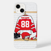 Personalisiertes Red and White Ice Hockey Jersey Case-Mate iPhone Hülle (Rückseite)