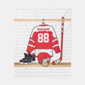 Personalisiertes Red and White Ice Hockey Jersey Fleecedecke (Vorderseite)