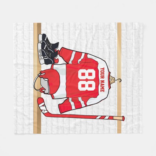 Personalisiertes Red and White Ice Hockey Jersey Fleecedecke (Vorderseite (Horizontal))