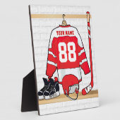 Personalisiertes Red and White Ice Hockey Jersey Fotoplatte (Seite)