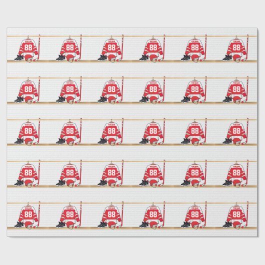 Personalisiertes Red and White Ice Hockey Jersey Geschenkpapier (Flach)