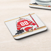 Personalisiertes Red and White Ice Hockey Jersey Getränkeuntersetzer (Linke Seite)