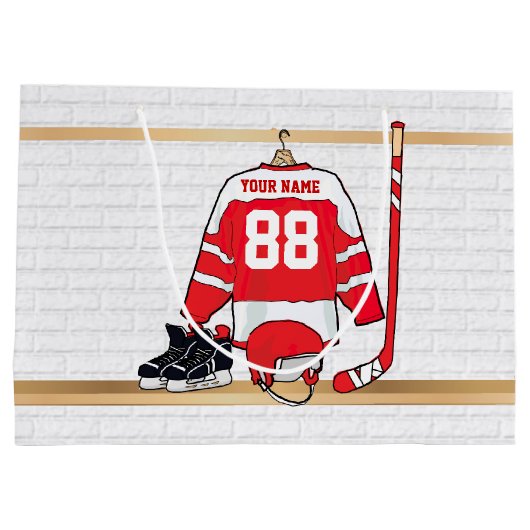 Personalisiertes Red and White Ice Hockey Jersey Große Geschenktüte (Rückseite)