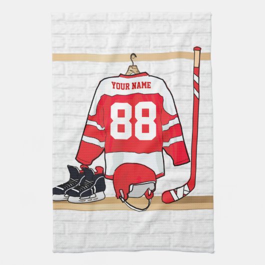 Personalisiertes Red and White Ice Hockey Jersey Handtuch (Vertikal)