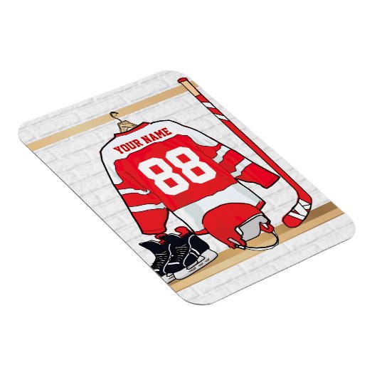 Personalisiertes Red and White Ice Hockey Jersey Magnet (Rechte Seite)